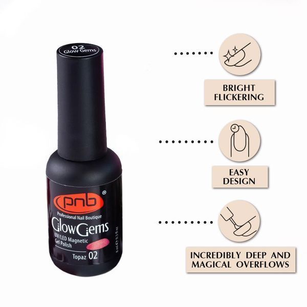 UV/LED Magnetic Gel Nail Polish Glow Gems 02 Topaz PNB 8 ml PNB-2007 фото