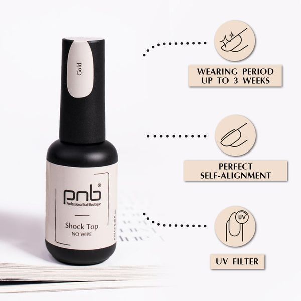 UV/LED Shoсk Top PNB, Gold, No Wipe, 8 ml PNB-3114 фото