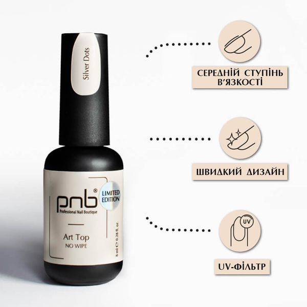 PNB UV/LED Art Top, Silver Dots No Wipe, 8 ml PNB-3118 фото