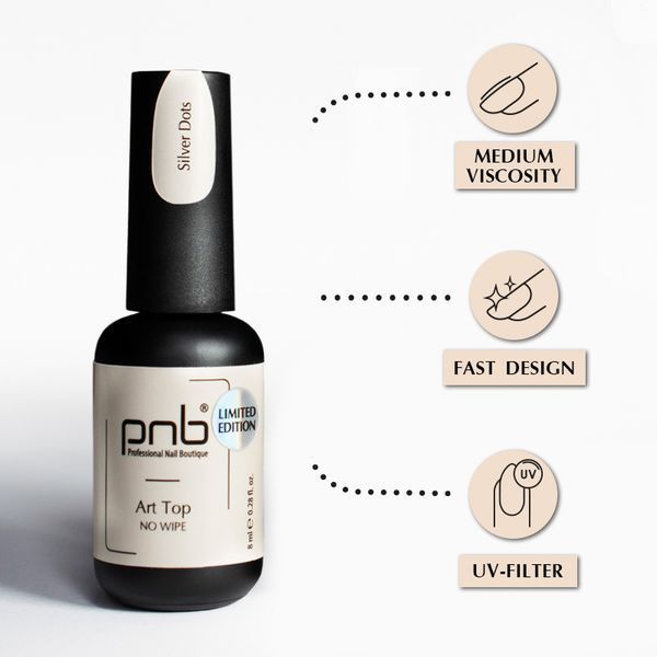 PNB UV/LED Art Top, Silver Dots No Wipe, 8 ml PNB-3118 фото